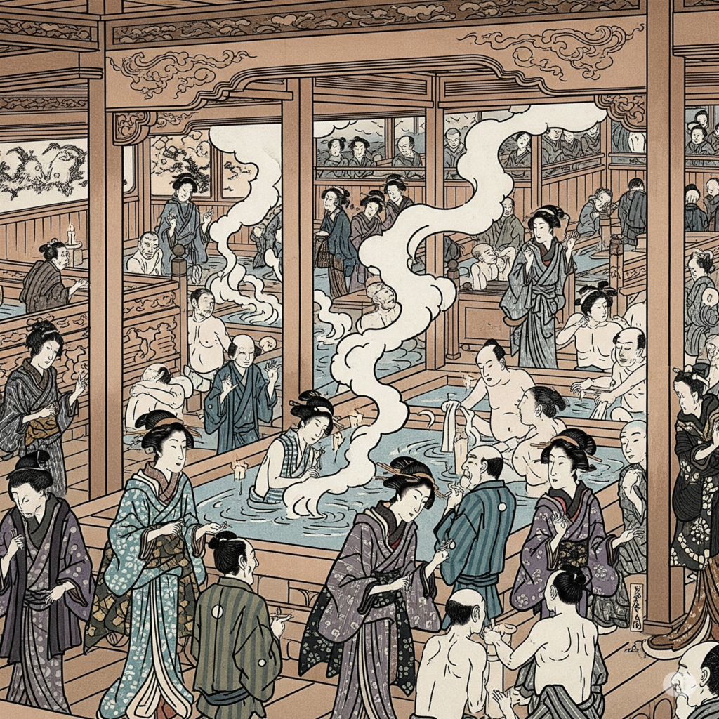 室町時代から安土桃山時代の銭湯の様子を描いた浮世絵