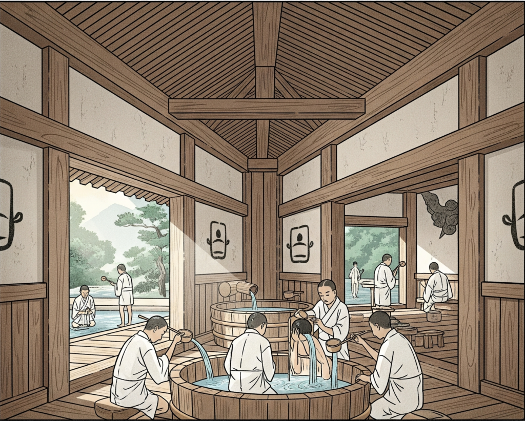 古代・飛鳥時代の寺院の湯屋(浴堂)の想像図